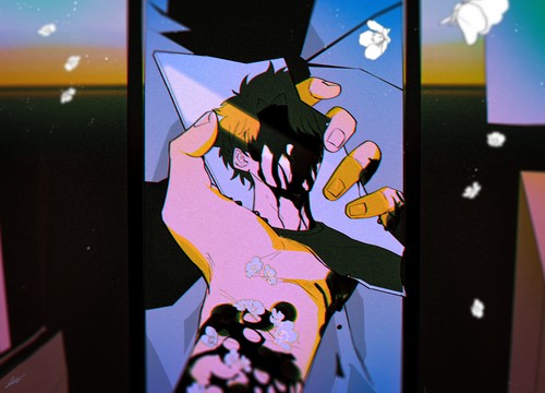 Boys broken mirror - gl, flowers